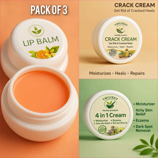 Twilight Pack of 3 - Small Crack Cream + Small 4in1 Cream + Lip Balm