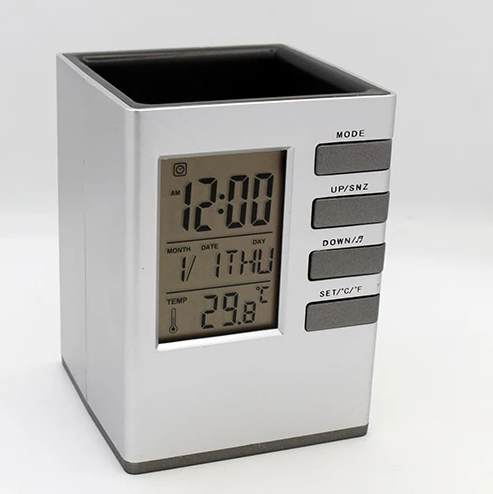 Desk Organizer Table Clock Digital Pen Holder Alarm Clock Multipurpose